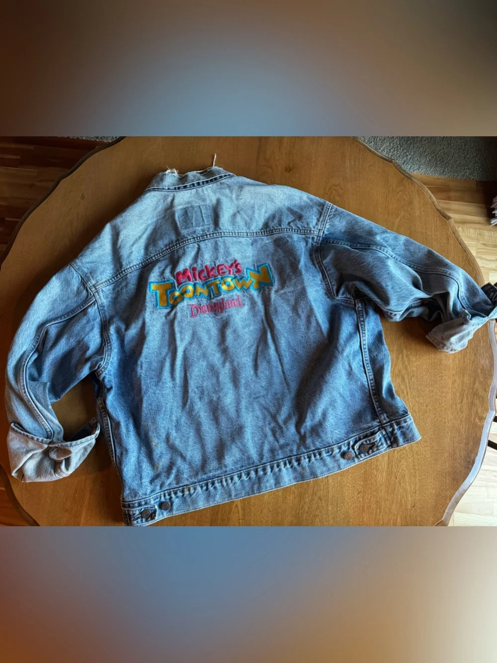 Vintage 90s Disneyland Mickey’s Toontown Distressed Denim Jacket XL
